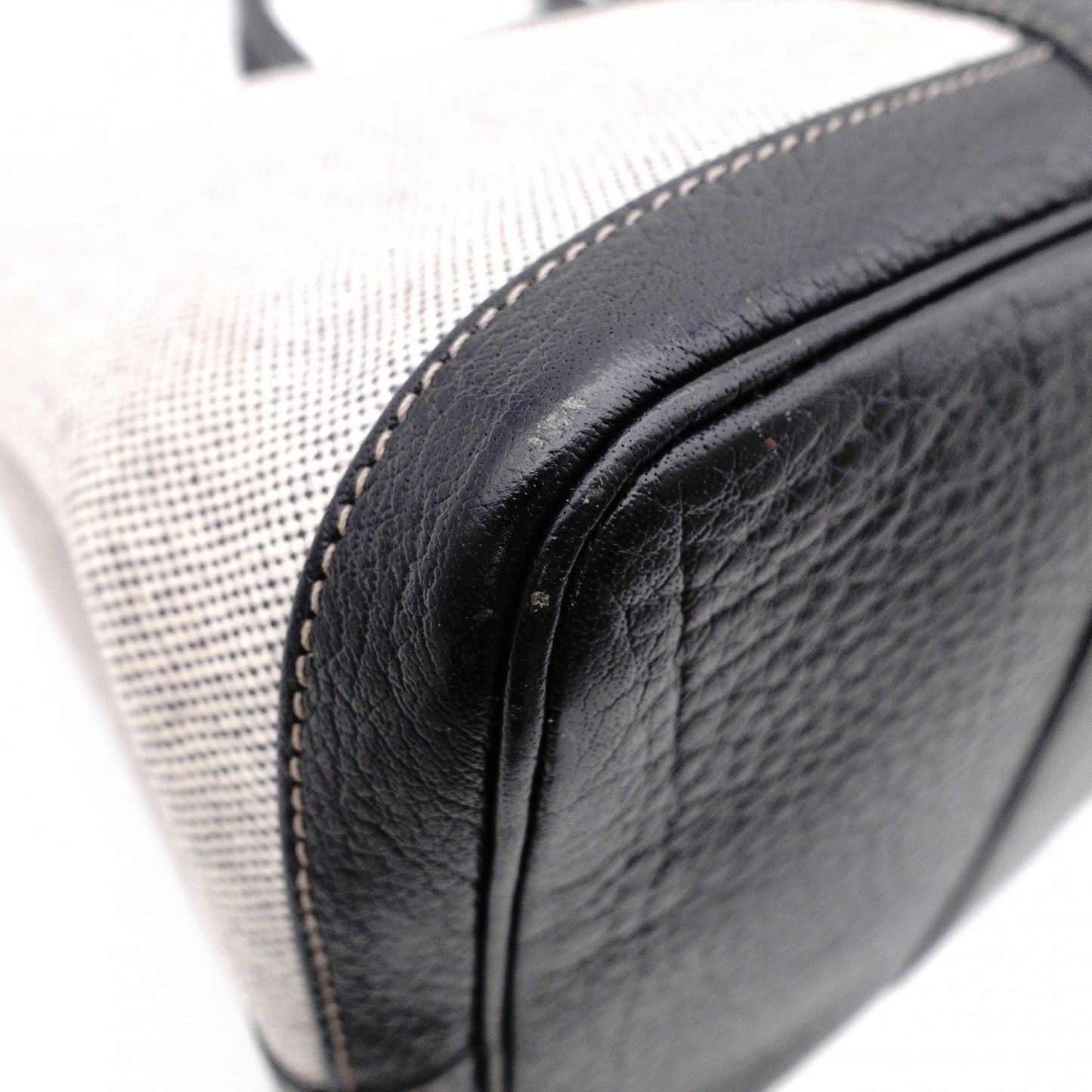 HERMES Garden Party PM Tote Bag, Canvas and Leather, Grey, with “F” Engraving