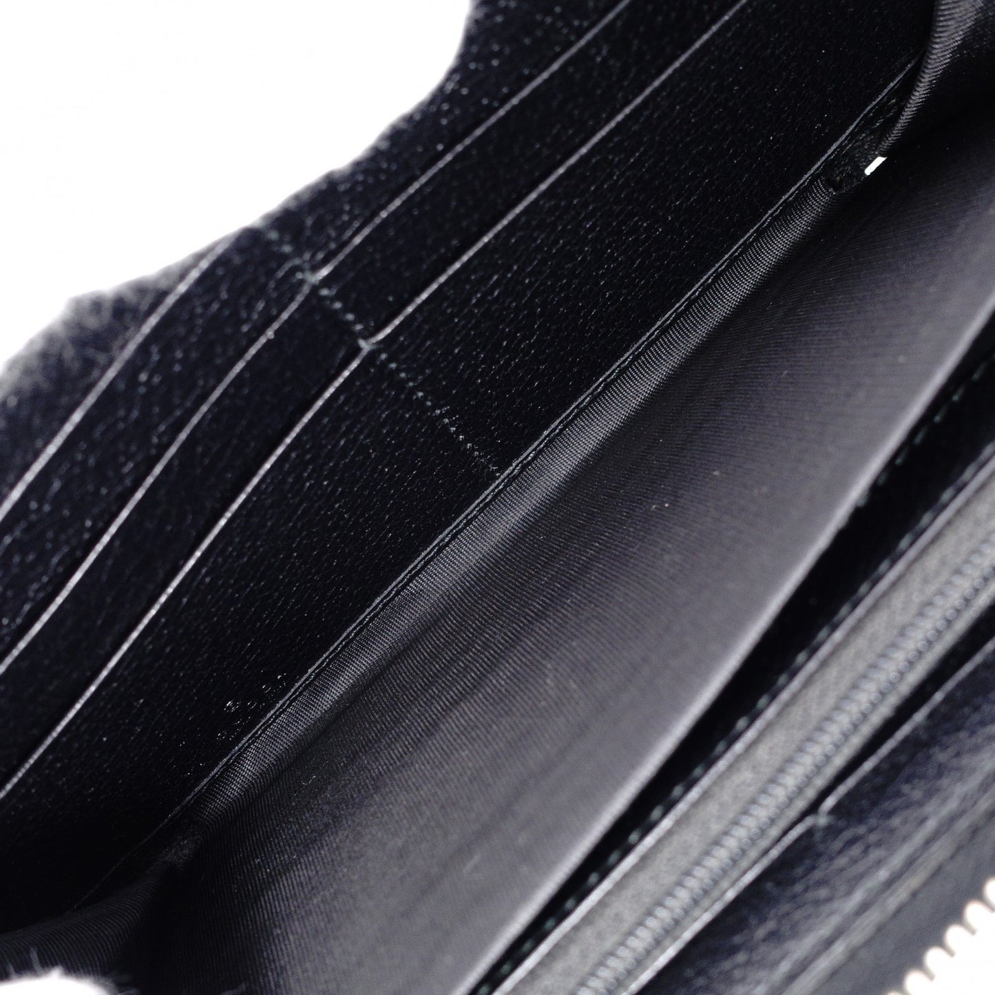 GUCCI Round-Zip Striped Leather Long Wallet, Black