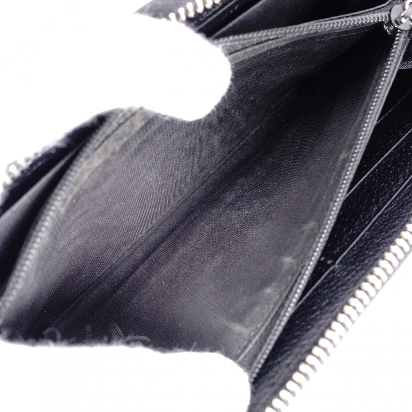 GUCCI Round-Zip Striped Leather Long Wallet, Black