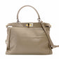 FENDI Peekaboo Handbag Greige 2-Way Shoulder Leather Gold Hardware R801609