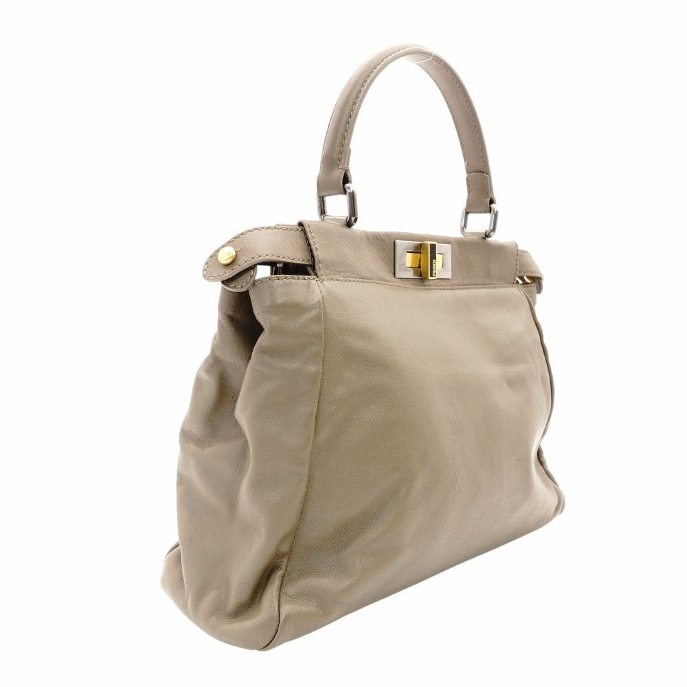 FENDI Peekaboo Handbag Greige 2-Way Shoulder Leather Gold Hardware R801609