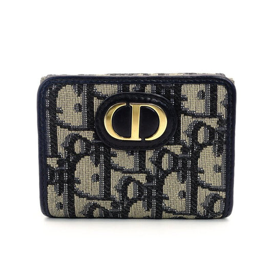 DIOR Trotter Tri-Fold Wallet Canvas Navy Mini Wallet Leather 7-9-423