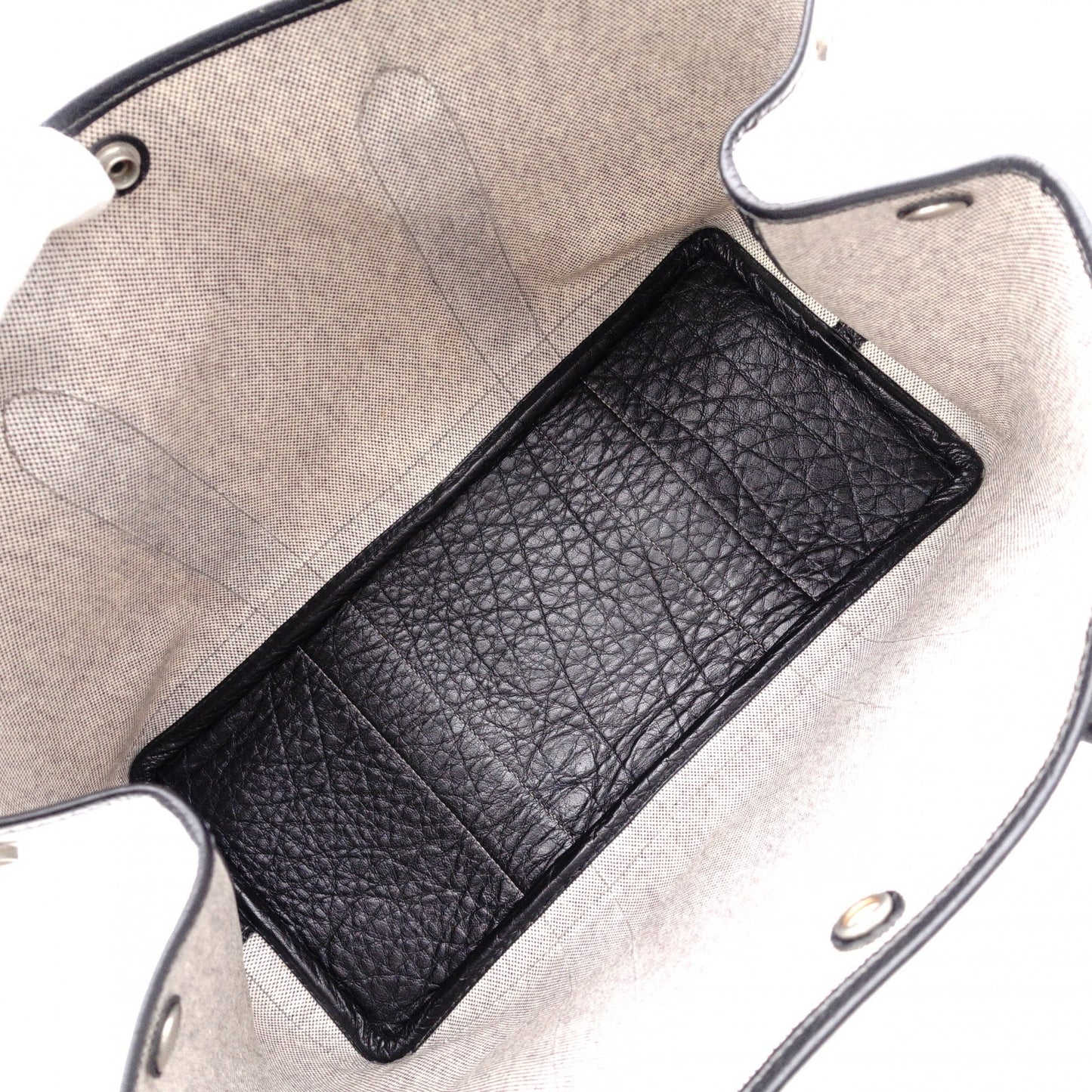 HERMES Garden Party PM Tote Bag, Canvas and Leather, Grey, with “F” Engraving