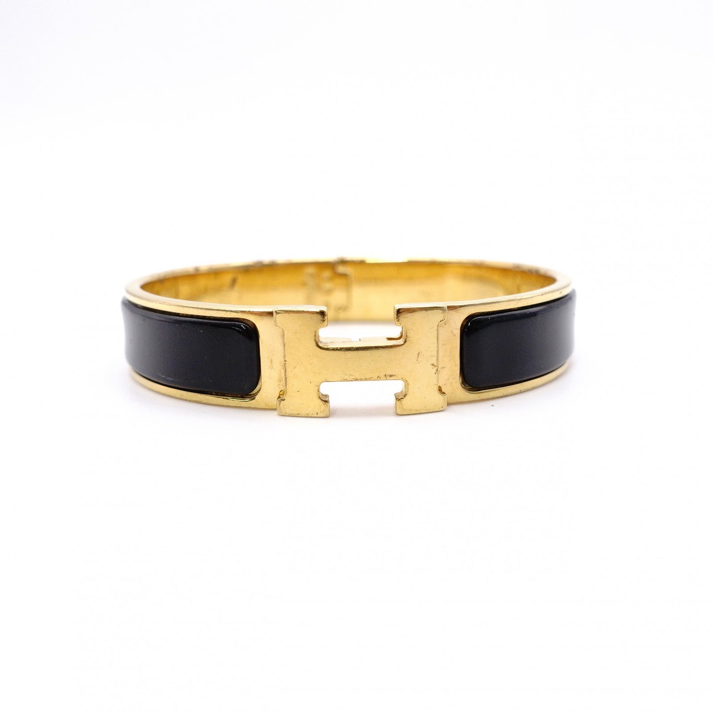 HERMES Click-Clack Bangle, Metal, Gold and Black