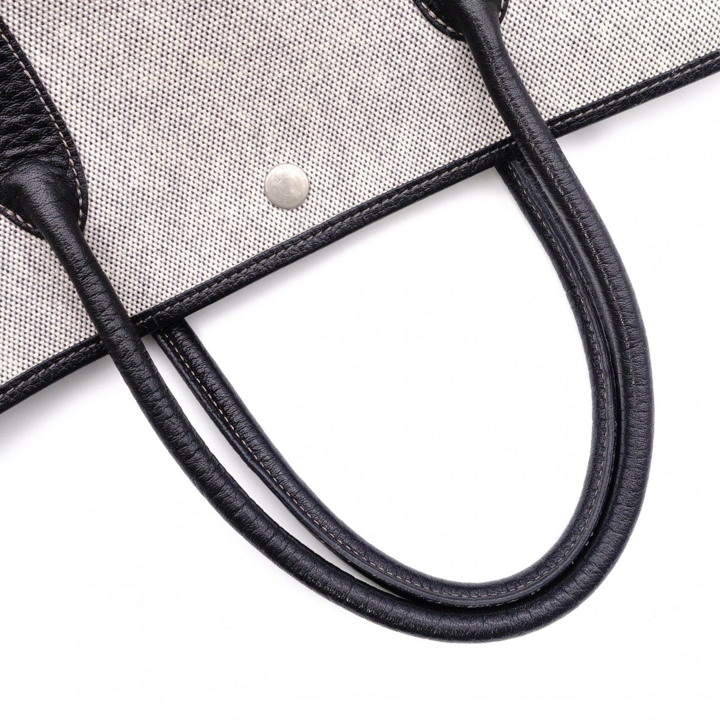 HERMES Garden Party PM Tote Bag, Canvas and Leather, Grey, with “F” Engraving