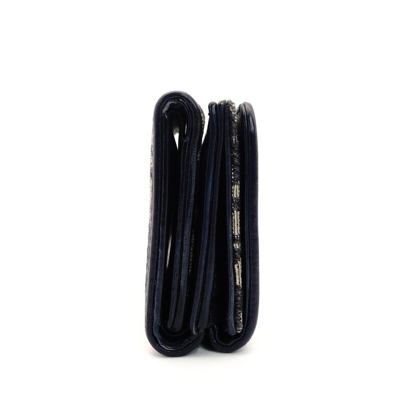 DIOR Trotter Tri-Fold Wallet Canvas Navy Mini Wallet Leather 7-9-423