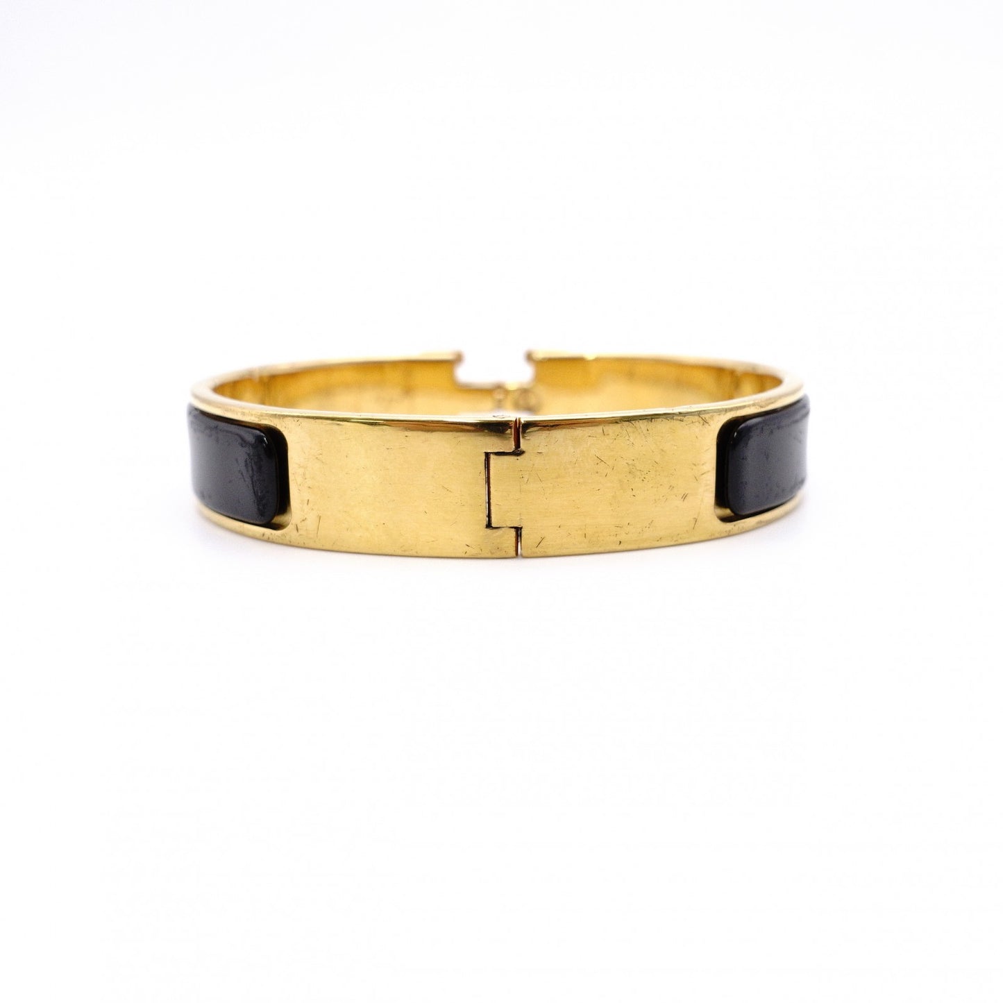 HERMES Click-Clack Bangle, Metal, Gold and Black