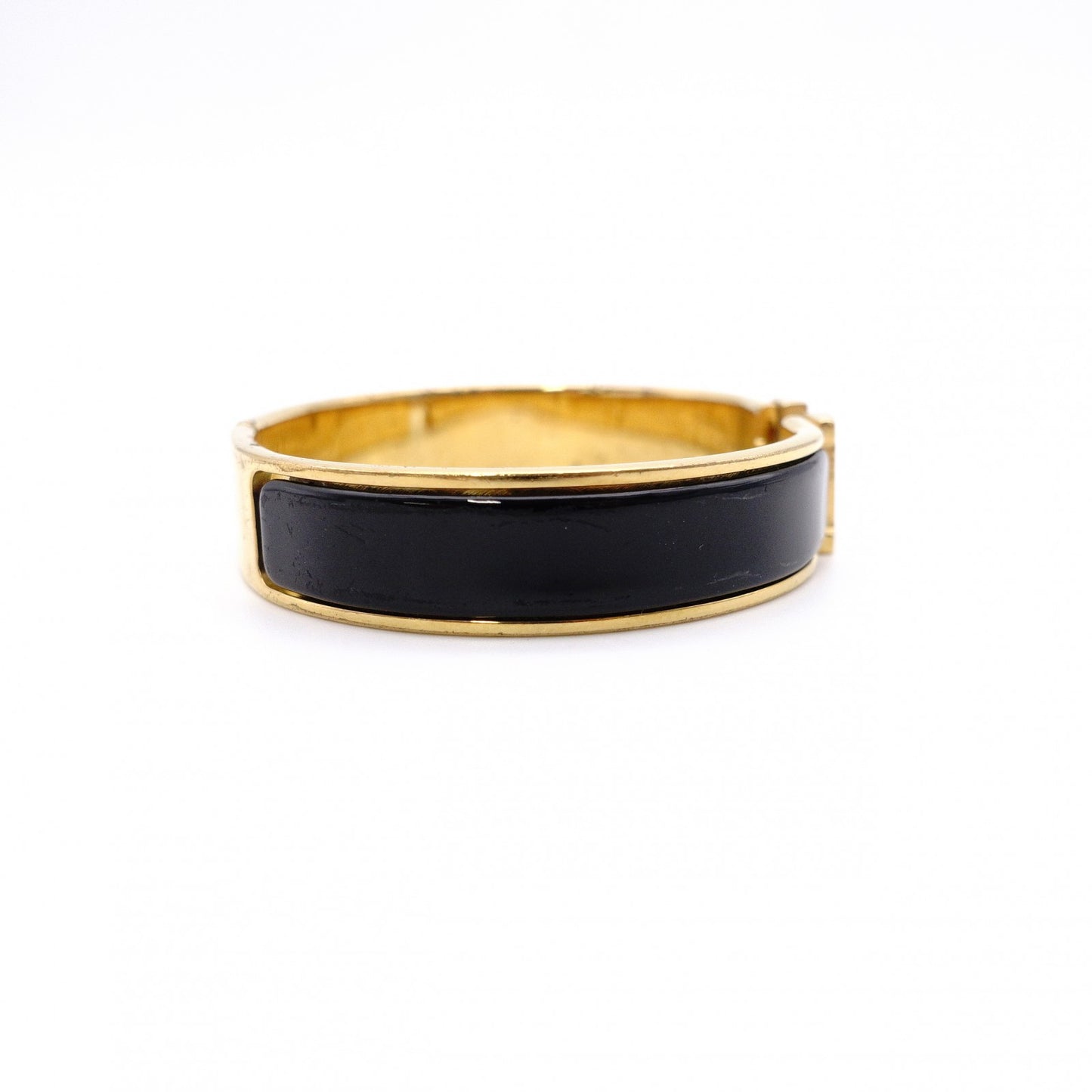 HERMES Click-Clack Bangle, Metal, Gold and Black