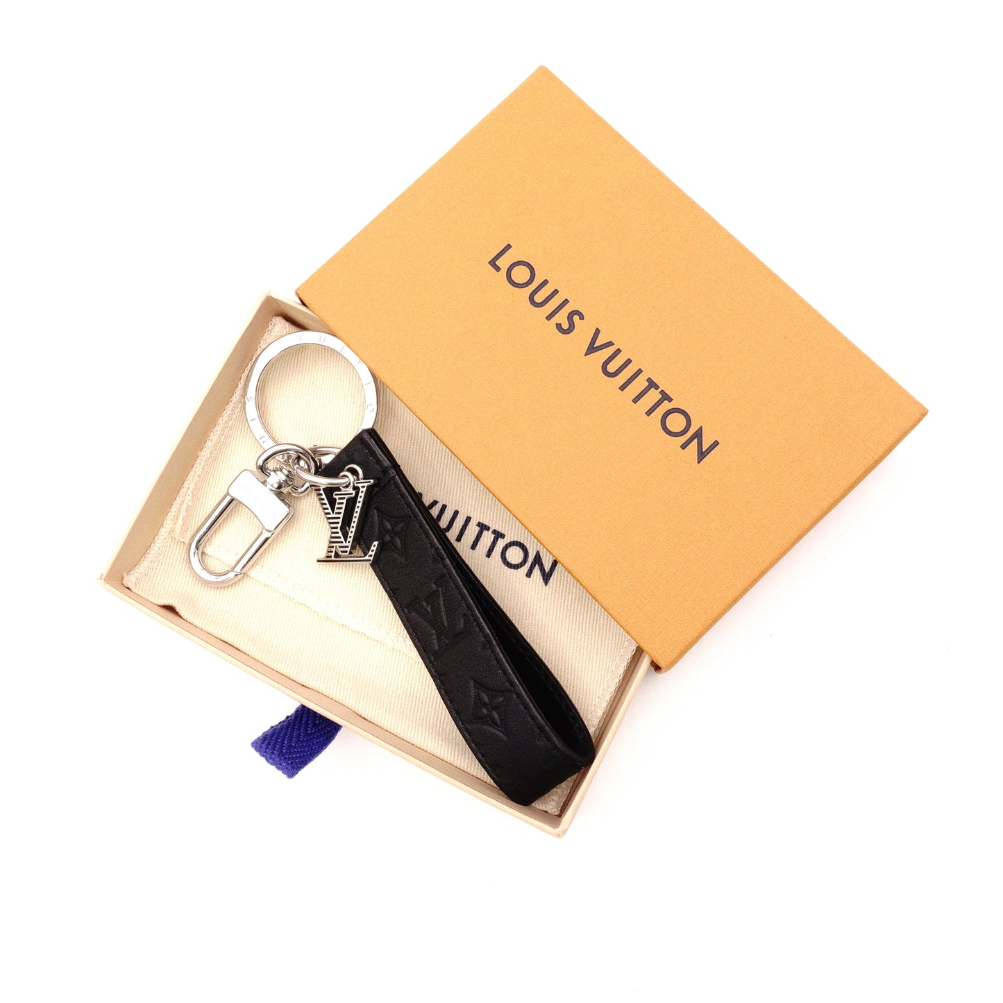 LOUIS VUITTON Monogram Shadow Keychain Dragonne Charm, Leather, Black, Key Charm