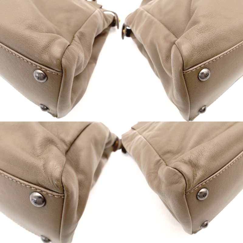 FENDI Peekaboo Handbag Greige 2-Way Shoulder Leather Gold Hardware R801609