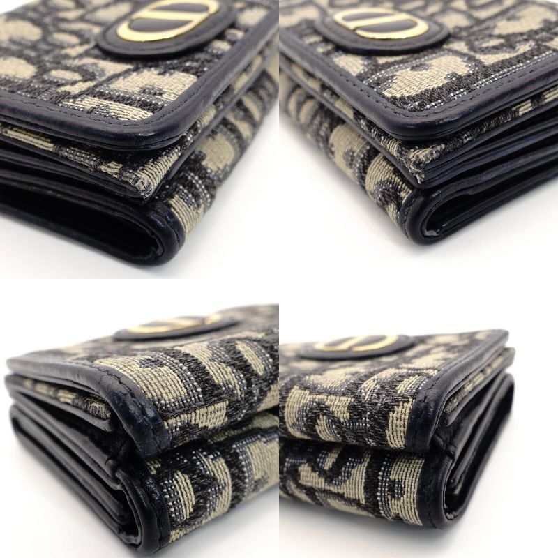 DIOR Trotter Tri-Fold Wallet Canvas Navy Mini Wallet Leather 7-9-423