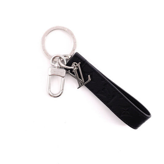 LOUIS VUITTON Monogram Shadow Keychain Dragonne Charm, Leather, Black, Key Charm