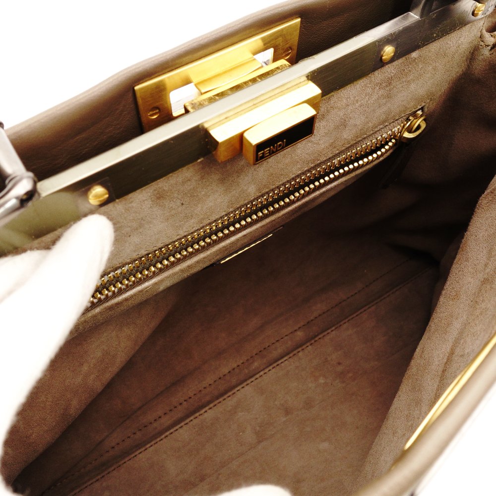 FENDI Peekaboo Handbag Greige 2-Way Shoulder Leather Gold Hardware R801609