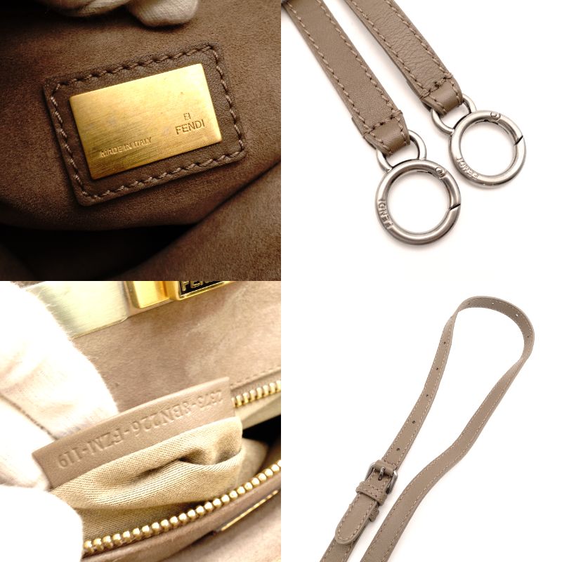 FENDI Peekaboo Handbag Greige 2-Way Shoulder Leather Gold Hardware R801609