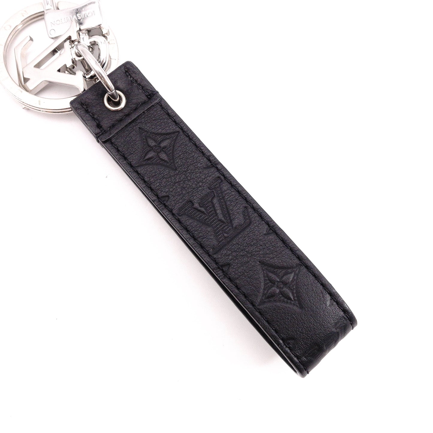 LOUIS VUITTON Monogram Shadow Keychain Dragonne Charm, Leather, Black, Key Charm