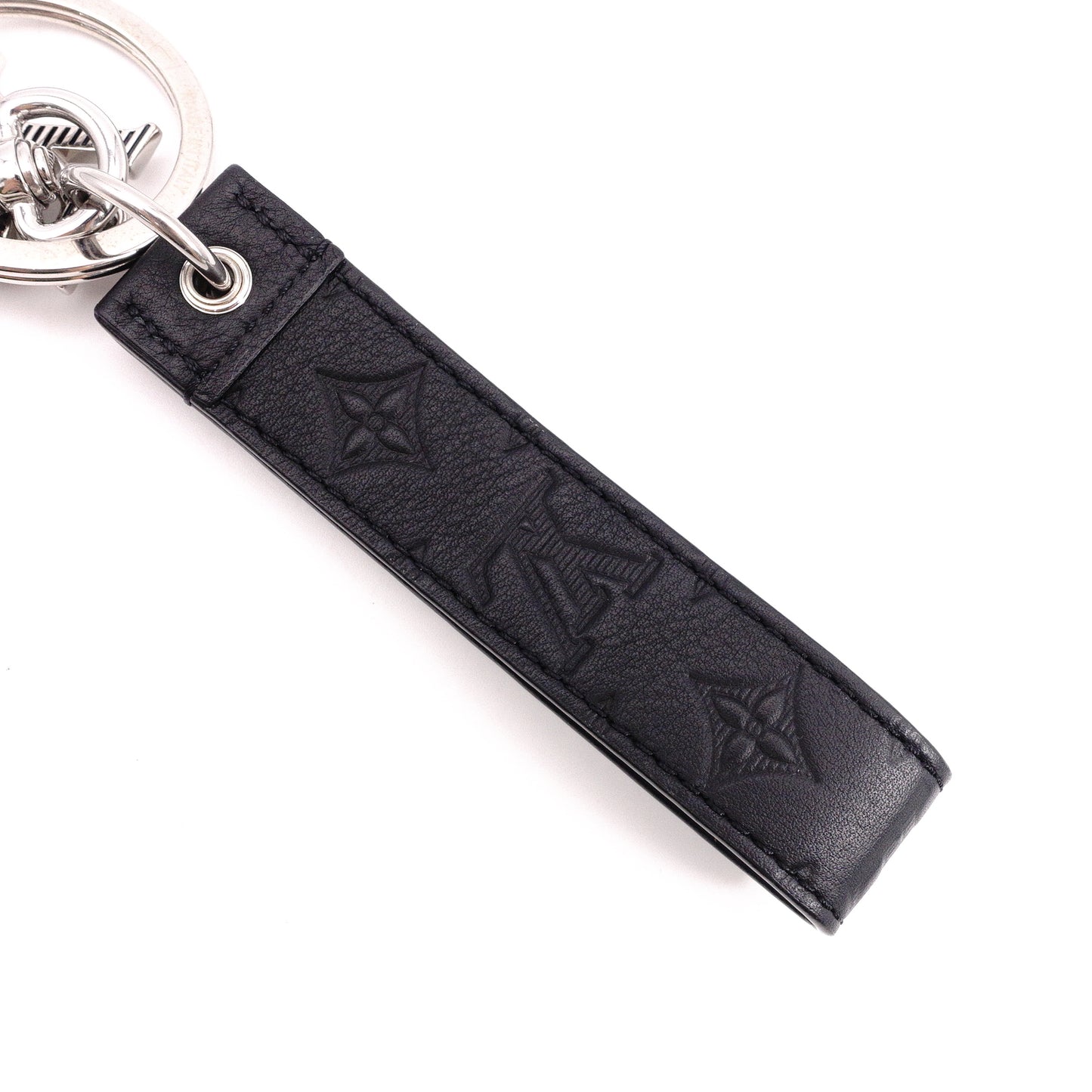 LOUIS VUITTON Monogram Shadow Keychain Dragonne Charm, Leather, Black, Key Charm