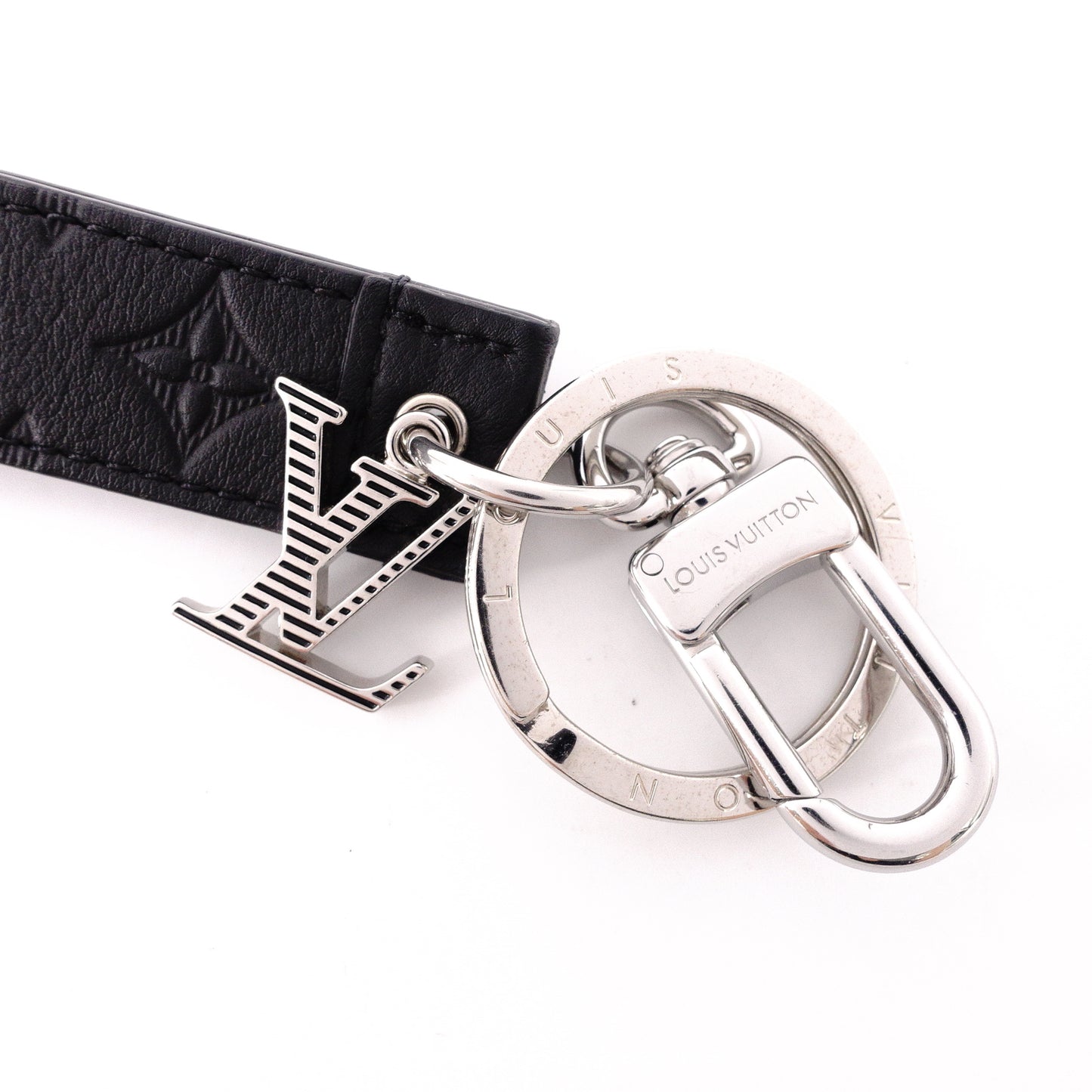 LOUIS VUITTON Monogram Shadow Keychain Dragonne Charm, Leather, Black, Key Charm