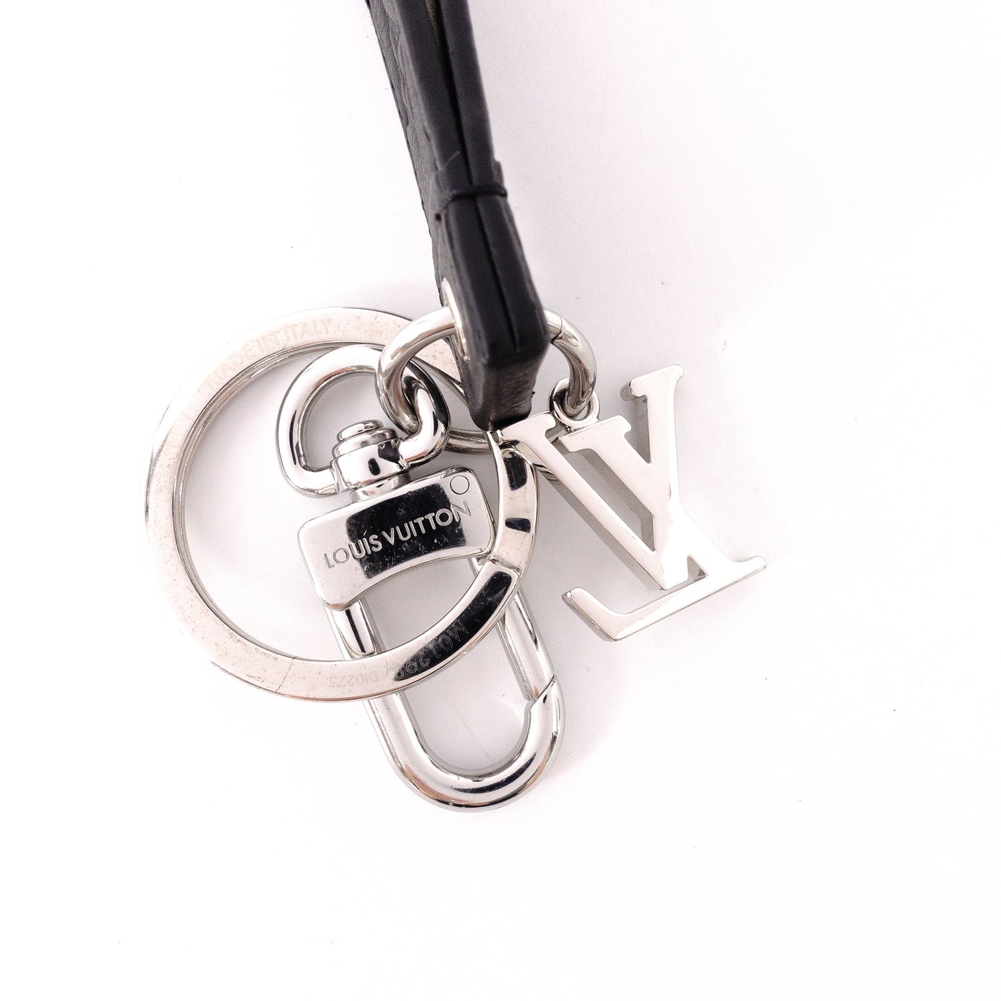 LOUIS VUITTON Monogram Shadow Keychain Dragonne Charm, Leather, Black, Key Charm