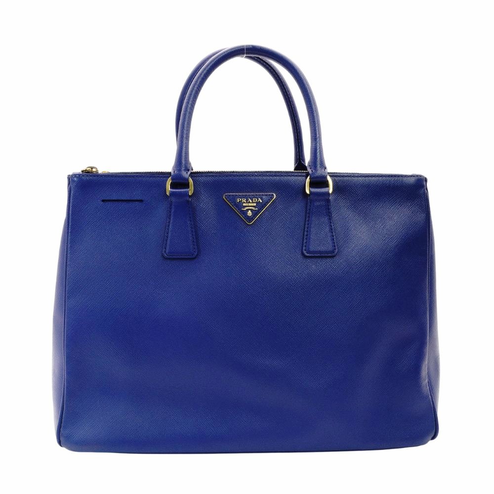 PRADA Galleria Handbag Blue Leather Blue Tote Gold Hardware R801418