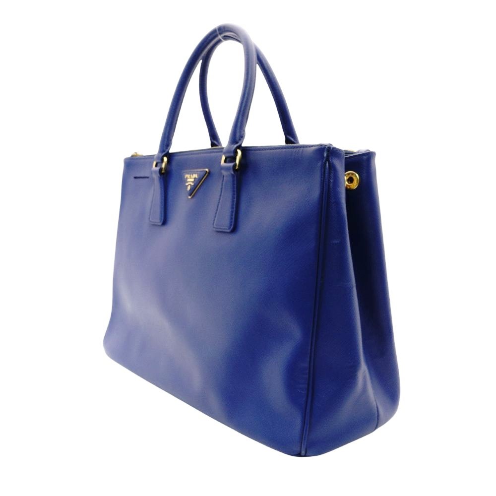 PRADA Galleria Handbag Blue Leather Blue Tote Gold Hardware R801418