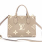 LOUIS VUITTON On the Go PM OTG Monogram Implant Handbag, Leather, Beige, 2-Way