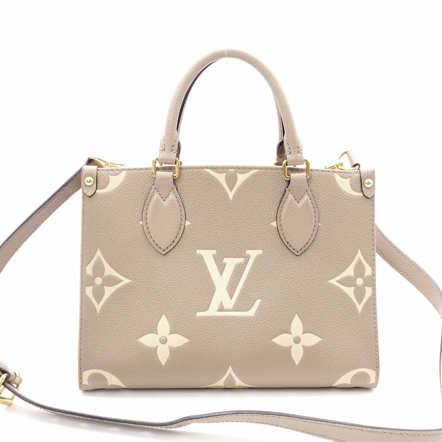 LOUIS VUITTON On the Go PM OTG Monogram Implant Handbag, Leather, Beige, 2-Way