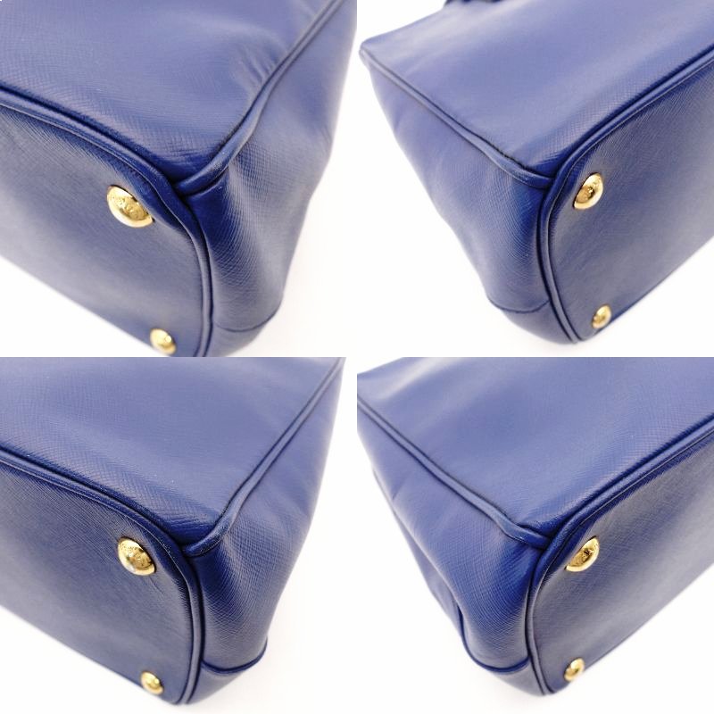 PRADA Galleria Handbag Blue Leather Blue Tote Gold Hardware R801418
