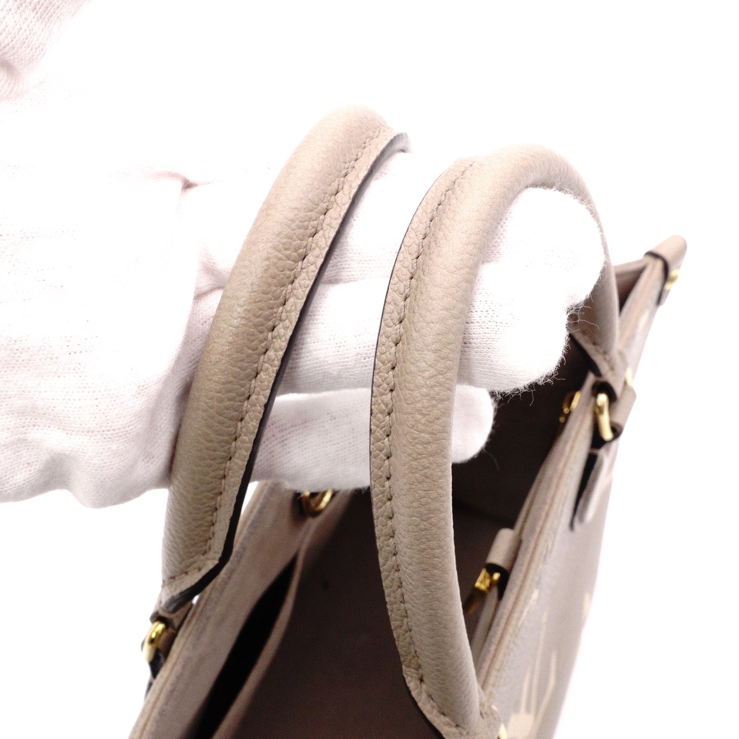 LOUIS VUITTON On the Go PM OTG Monogram Implant Handbag, Leather, Beige, 2-Way