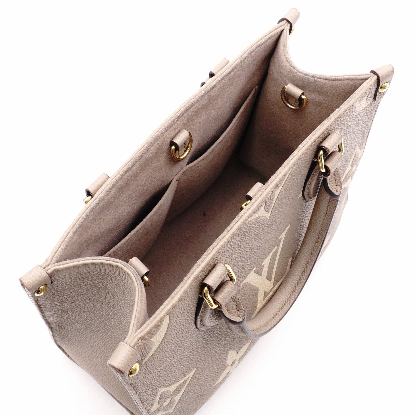 LOUIS VUITTON On the Go PM OTG Monogram Implant Handbag, Leather, Beige, 2-Way
