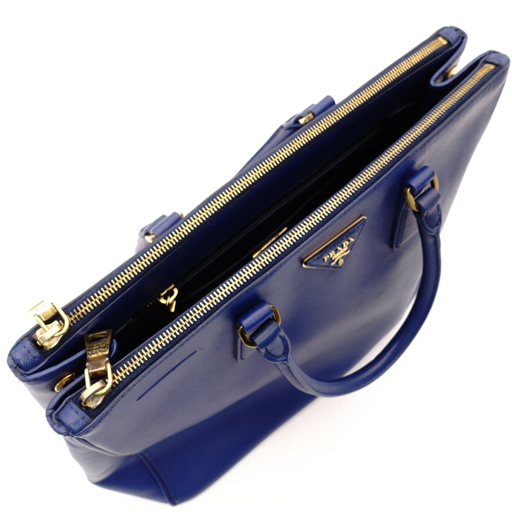 PRADA Galleria Handbag Blue Leather Blue Tote Gold Hardware R801418