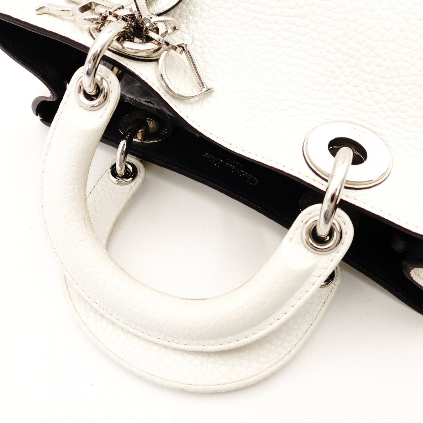 Christian Dior Handbag Lady Dior White Leather White 2-Way Silver Hardware R801492