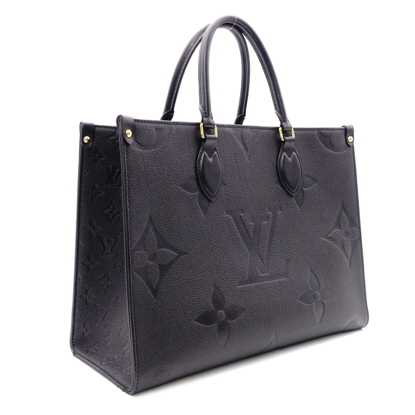 LOUIS VUITTON On the Go MM OTG Monogram Implant Handbag, Leather, Black, 2-Way