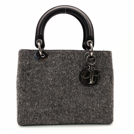 Christian Dior Lady Dior Handbag Gray × Black Tweed R801622