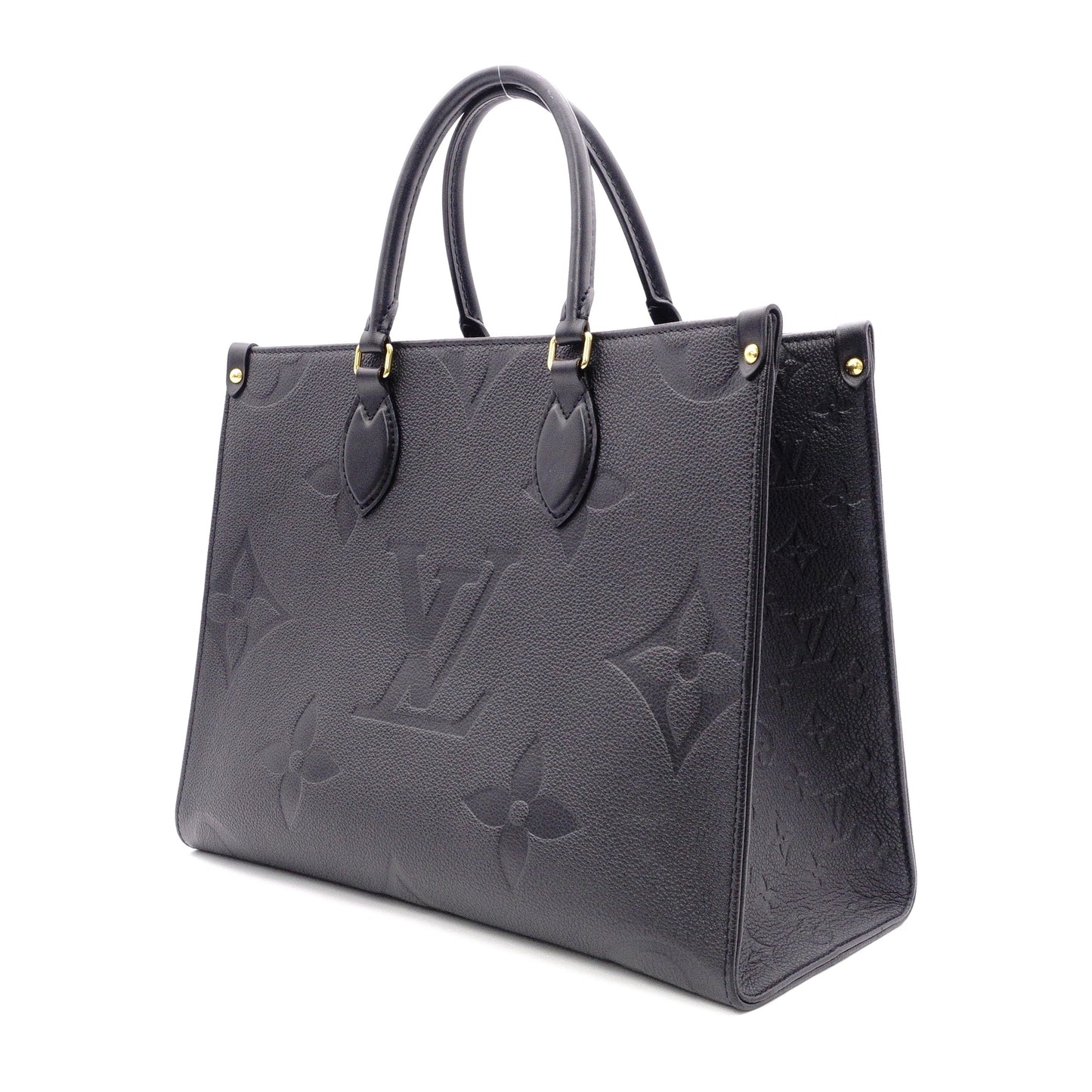 LOUIS VUITTON On the Go MM OTG Monogram Implant Handbag, Leather, Black, 2-Way