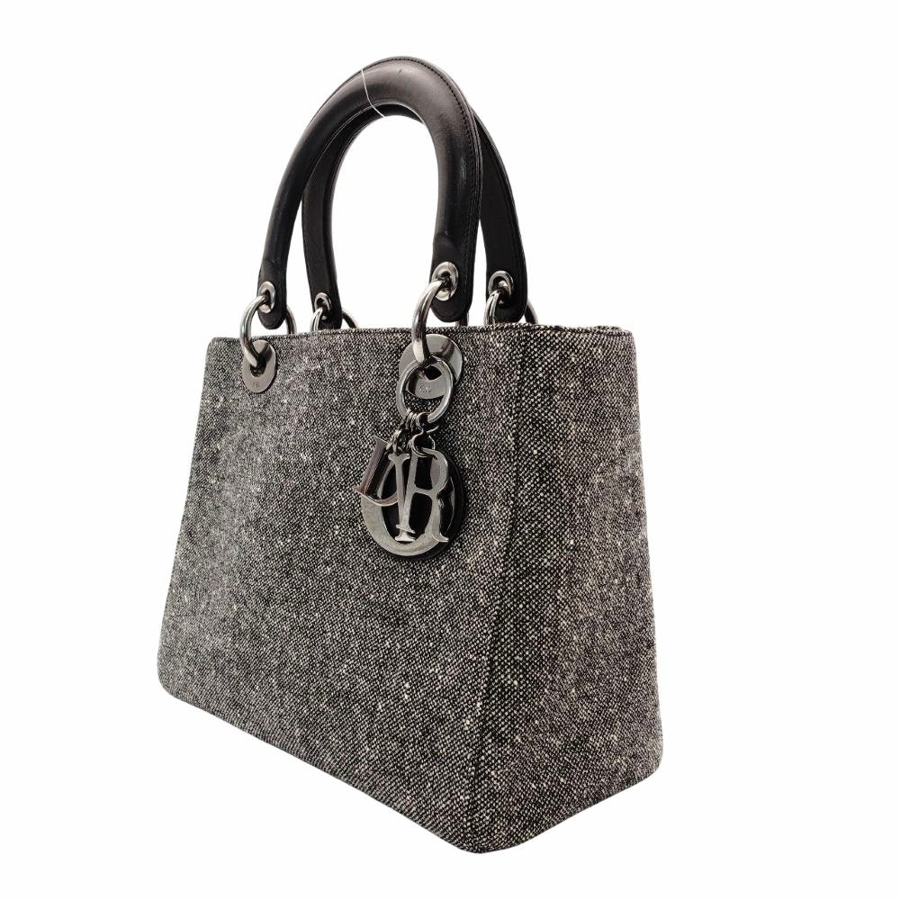 Christian Dior Lady Dior Handbag Gray × Black Tweed R801622