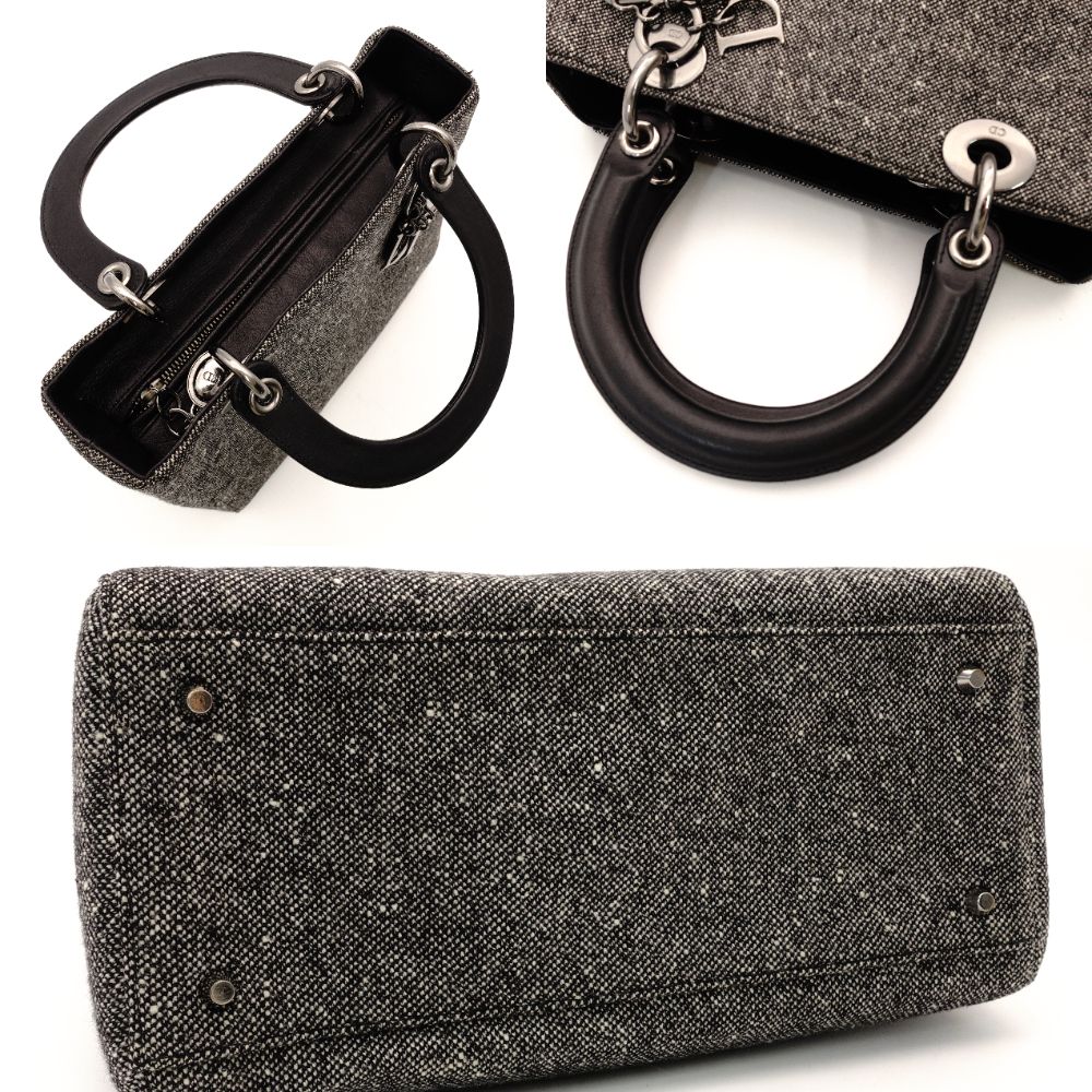Christian Dior Lady Dior Handbag Gray × Black Tweed R801622