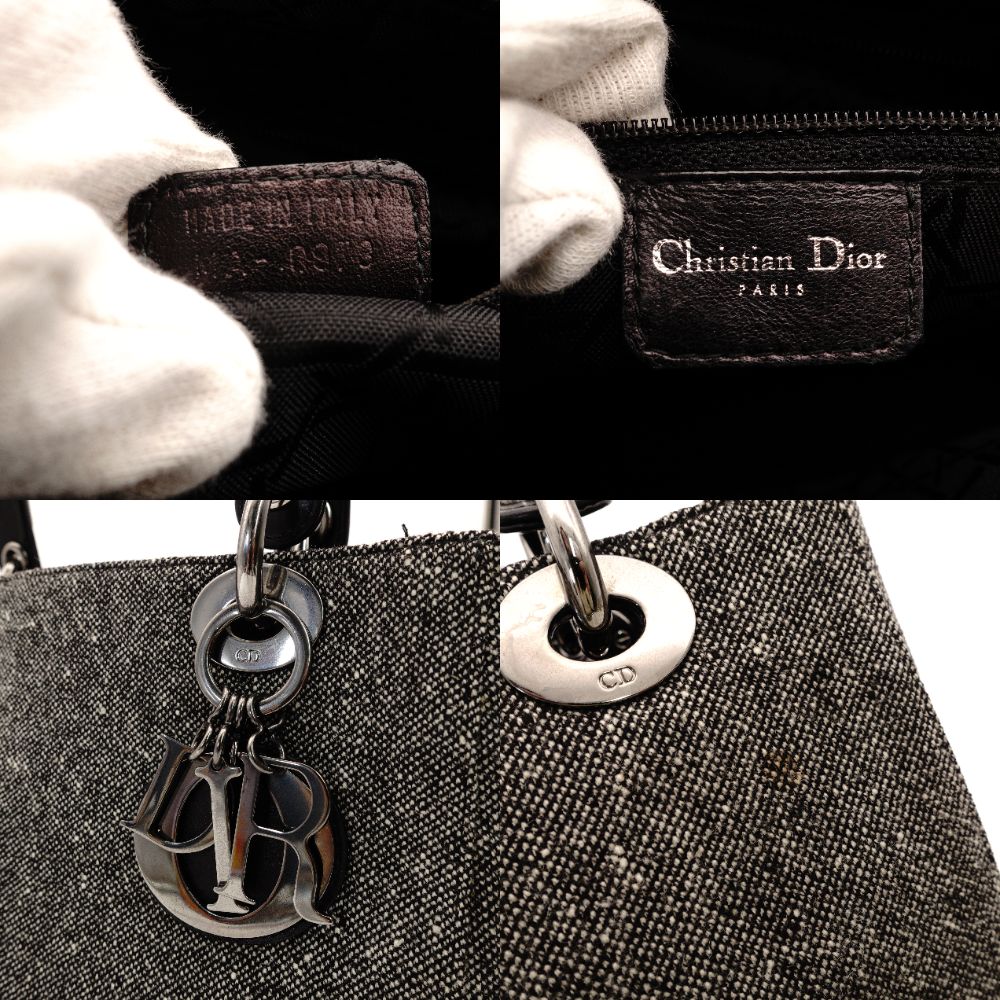 Christian Dior Lady Dior Handbag Gray × Black Tweed R801622