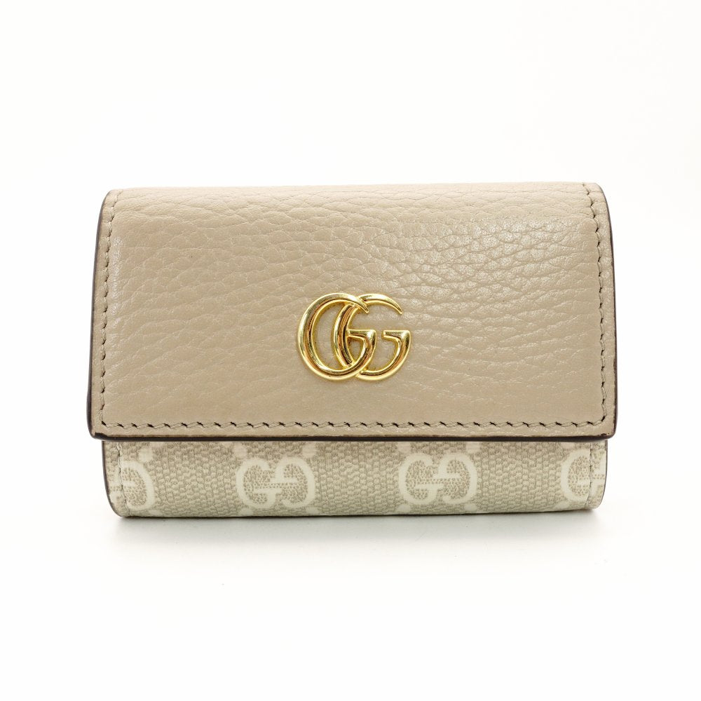 Unused Item GUCCI Key Case GG Marmont Beige Leather PVC 6-Key GG Logo With Box R801830