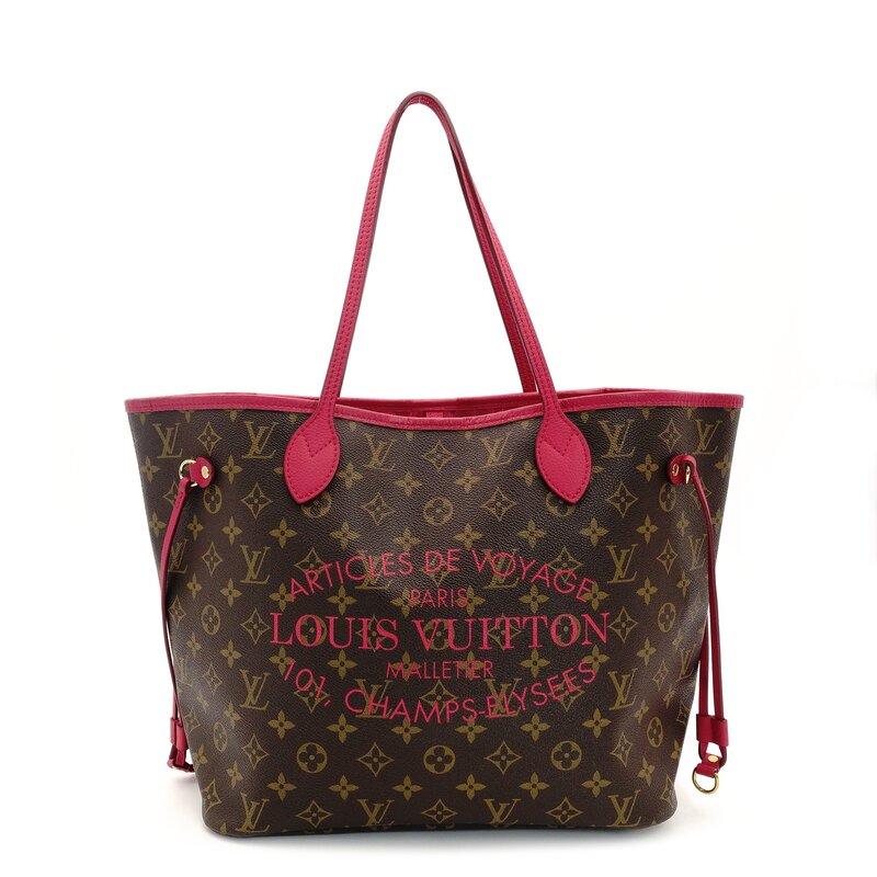 LOUIS VUITTON Neverfull MM Ikat Flower Tote Bag Brown × Pink PVC Leather 7-9-156
