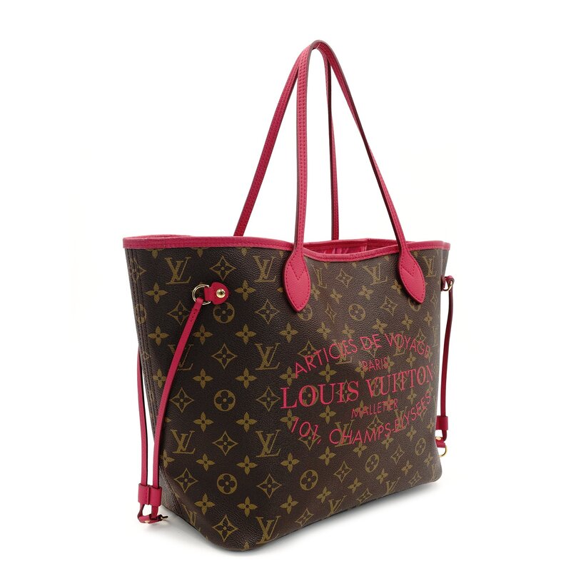 LOUIS VUITTON Neverfull MM Ikat Flower Tote Bag Brown × Pink PVC Leather 7-9-156