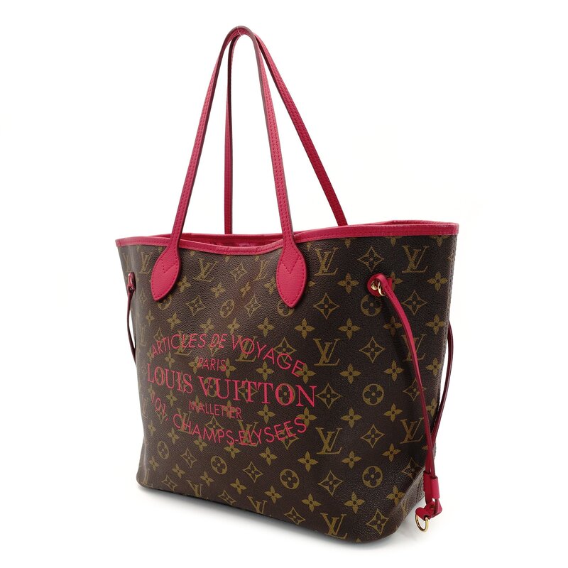 LOUIS VUITTON Neverfull MM Ikat Flower Tote Bag Brown × Pink PVC Leather 7-9-156