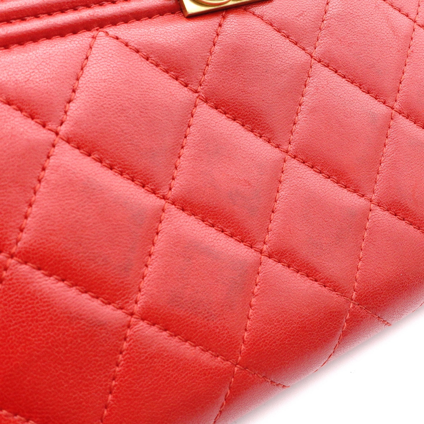 CHANEL Lambskin Boy Chanel Long Wallet, Leather, Red, Gold Hardware