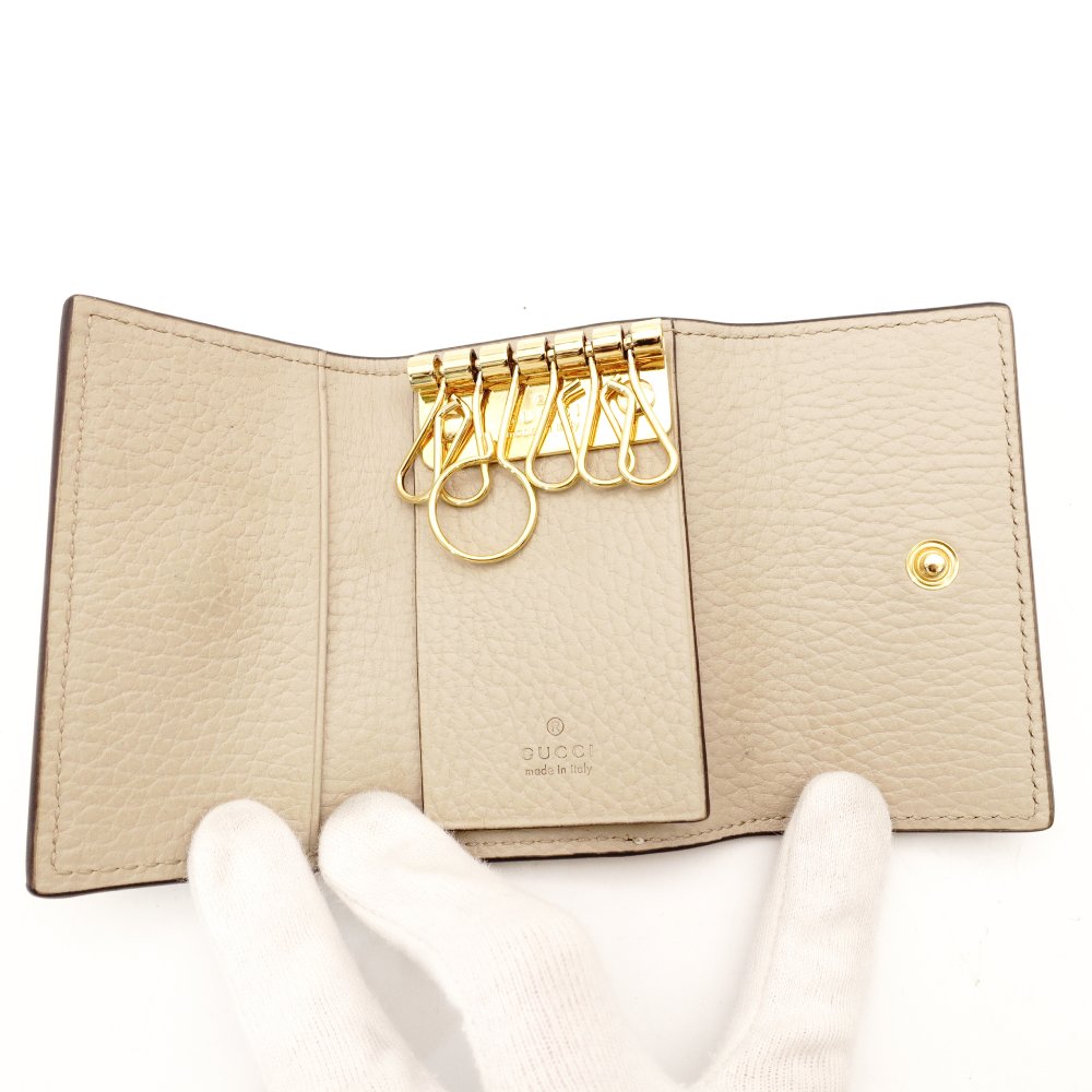 Unused Item GUCCI Key Case GG Marmont Beige Leather PVC 6-Key GG Logo With Box R801830