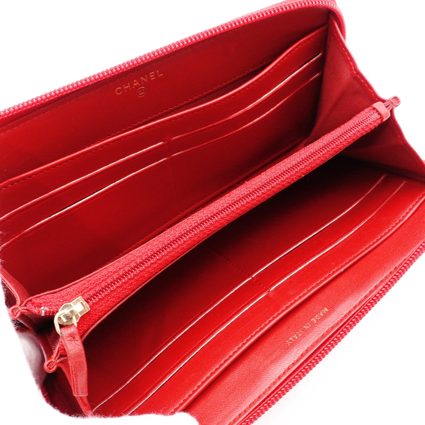 CHANEL Lambskin Boy Chanel Long Wallet, Leather, Red, Gold Hardware