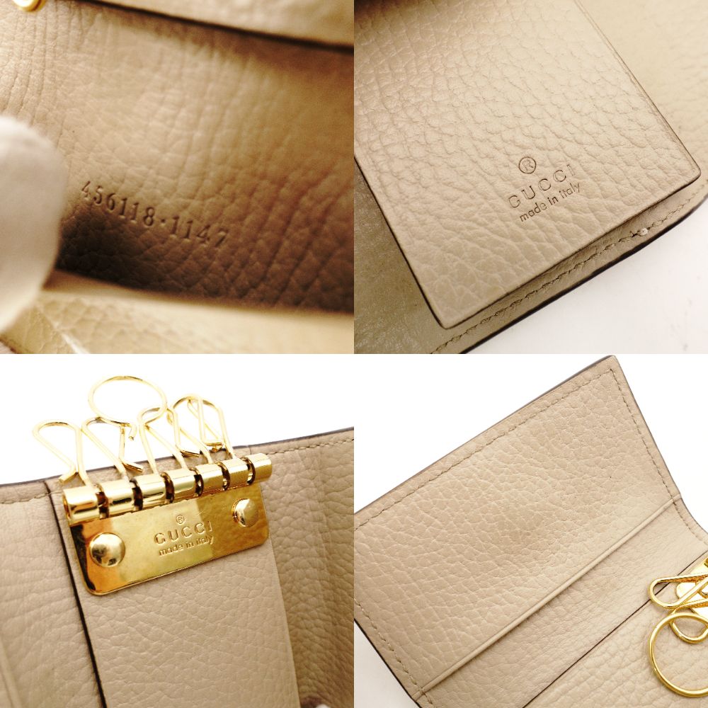 Unused Item GUCCI Key Case GG Marmont Beige Leather PVC 6-Key GG Logo With Box R801830