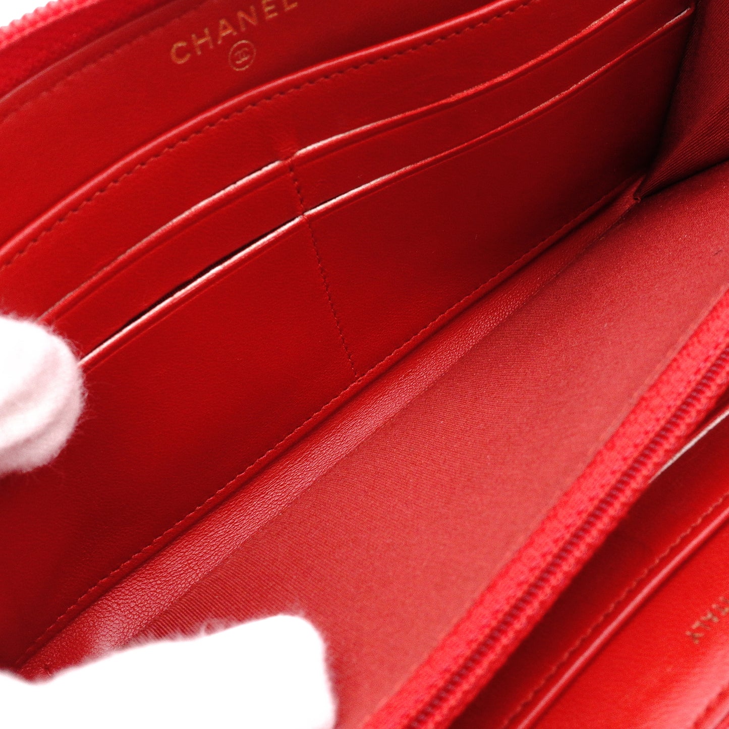 CHANEL Lambskin Boy Chanel Long Wallet, Leather, Red, Gold Hardware