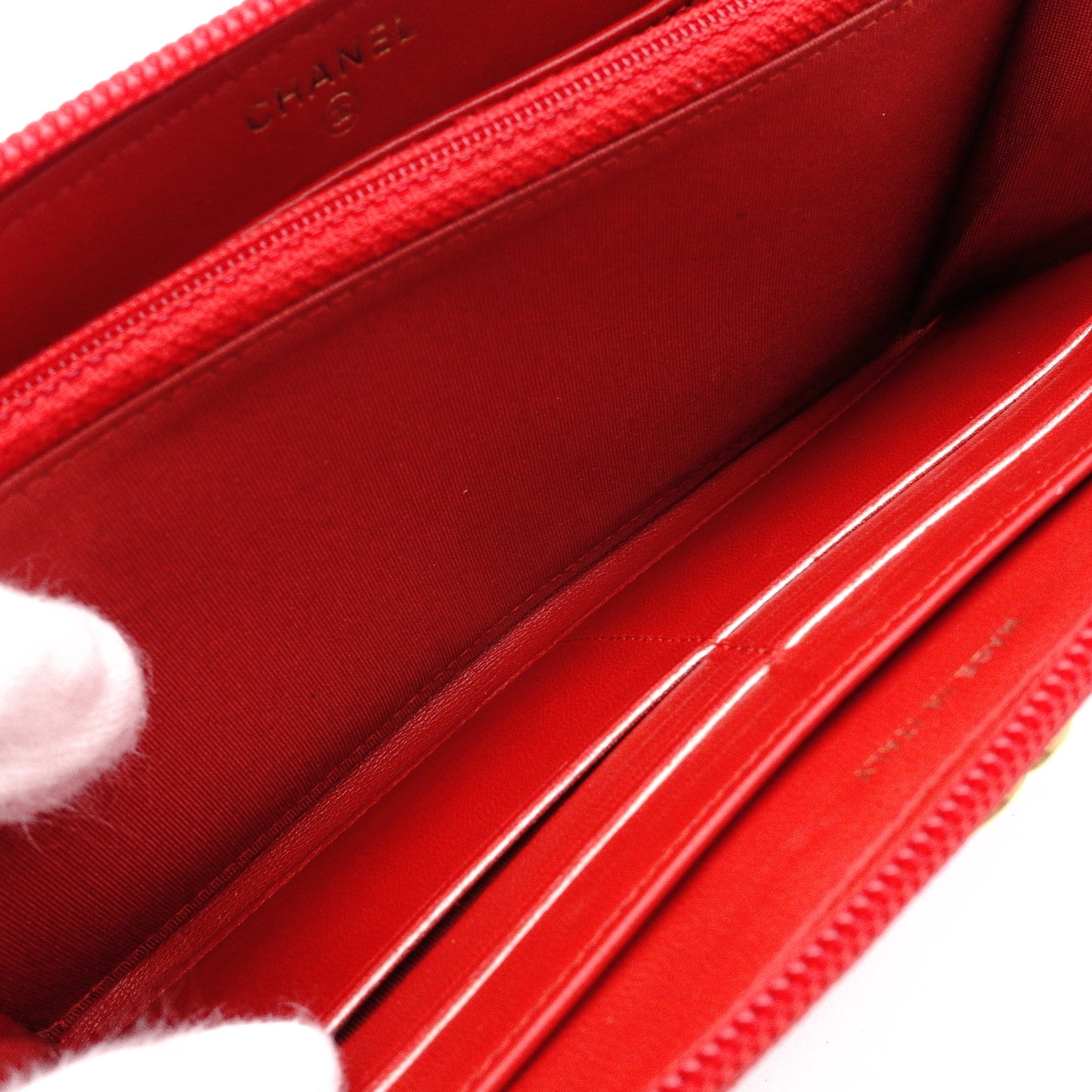 CHANEL Lambskin Boy Chanel Long Wallet, Leather, Red, Gold Hardware