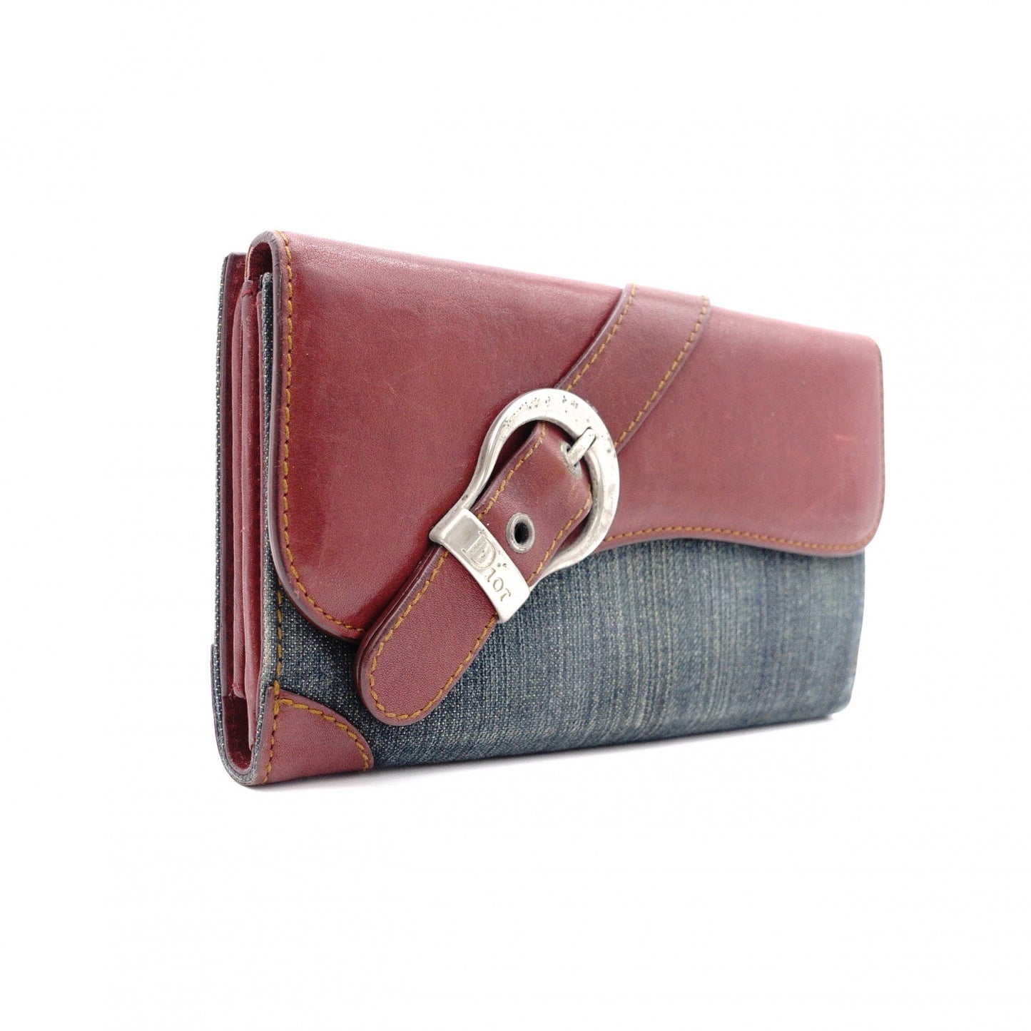 Christian Dior saddle Long Wallet, Denim/Leather, Denim Wallet, Vintage