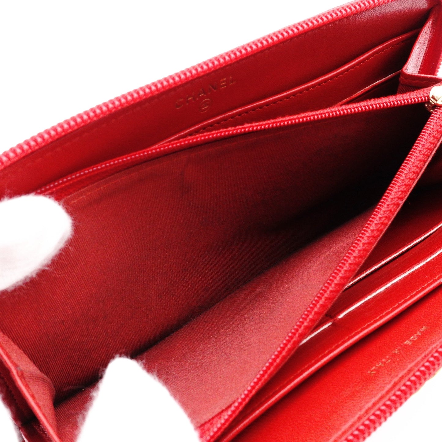 CHANEL Lambskin Boy Chanel Long Wallet, Leather, Red, Gold Hardware