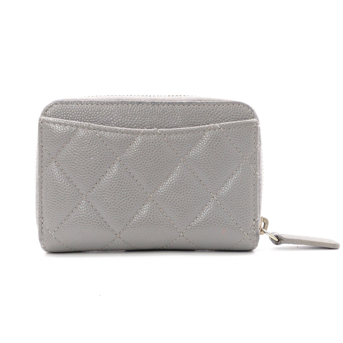 CHANEL Caviar Skin Matelassé Coin Purse, Leather, Gray, Silver Hardware, Wallet